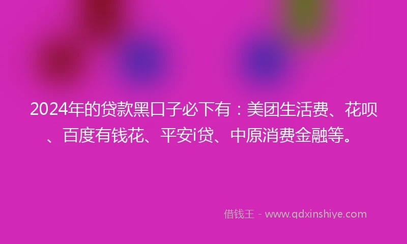 2024年的贷款黑口子必下有:美团生活费、花呗、百度有钱花、平安i贷、中原消费金融等。