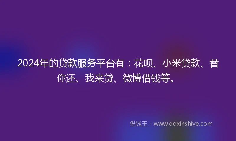 2024年的贷款服务平台有：花呗、小米贷款、替你还、我来贷、微博借钱等。
