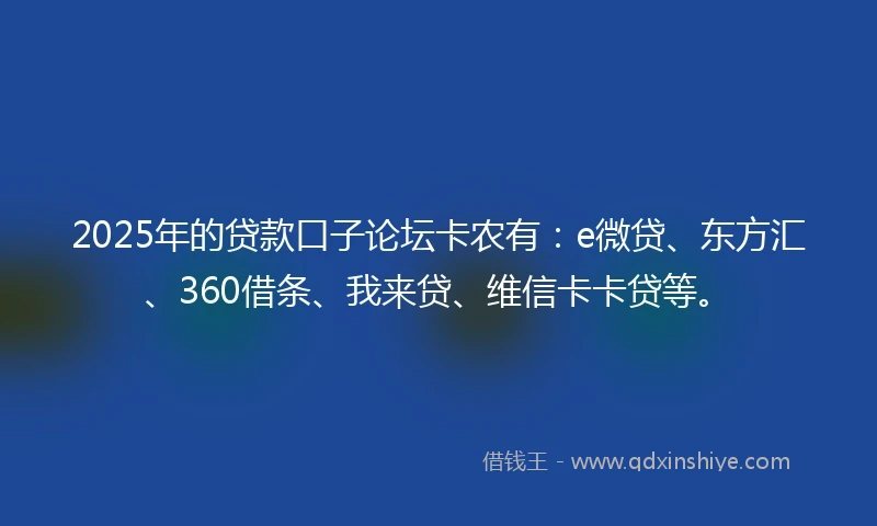 2025年的贷款口子论坛卡农有：e微贷、东方汇、360借条、我来贷、维信卡卡贷等。