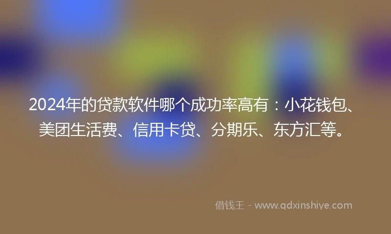 2024年的贷款软件哪个成功率高有：小花钱包、美团生活费、信用卡贷、分期乐、东方汇等。