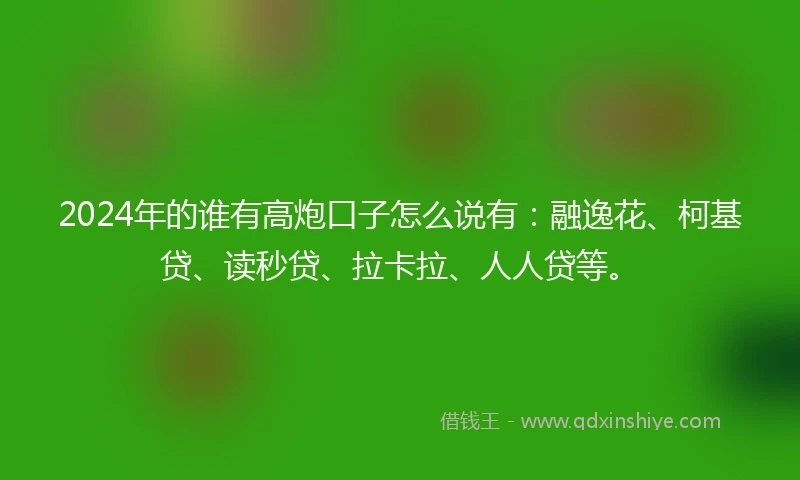 2024年的谁有高炮口子怎么说有：融逸花、柯基贷、读秒贷、拉卡拉、人人贷等。