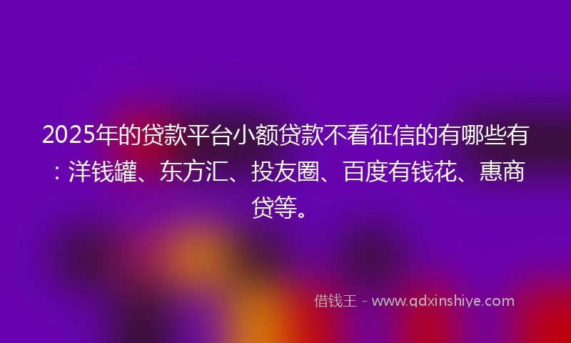 2025年的贷款平台小额贷款不看征信的有哪些有：洋钱罐、东方汇、投友圈、百度有钱花、惠商贷等。