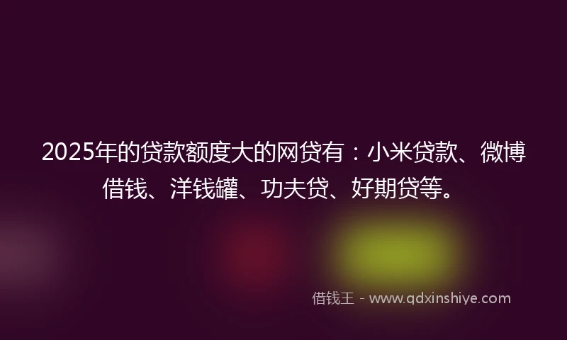 2025年的贷款额度大的网贷有：小米贷款、微博借钱、洋钱罐、功夫贷、好期贷等。