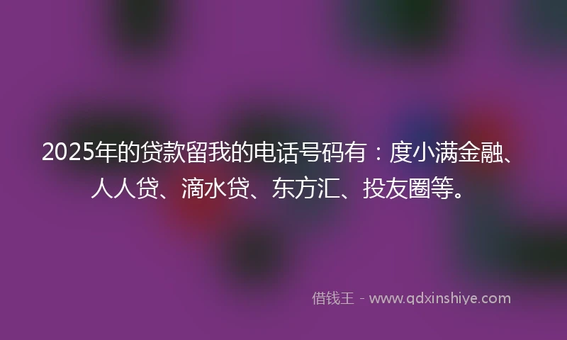 2025年的贷款留我的电话号码有：度小满金融、人人贷、滴水贷、东方汇、投友圈等。