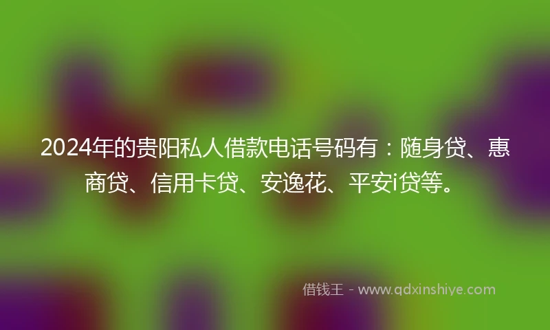 2024年的贵阳私人借款电话号码有：随身贷、惠商贷、信用卡贷、安逸花、平安i贷等。