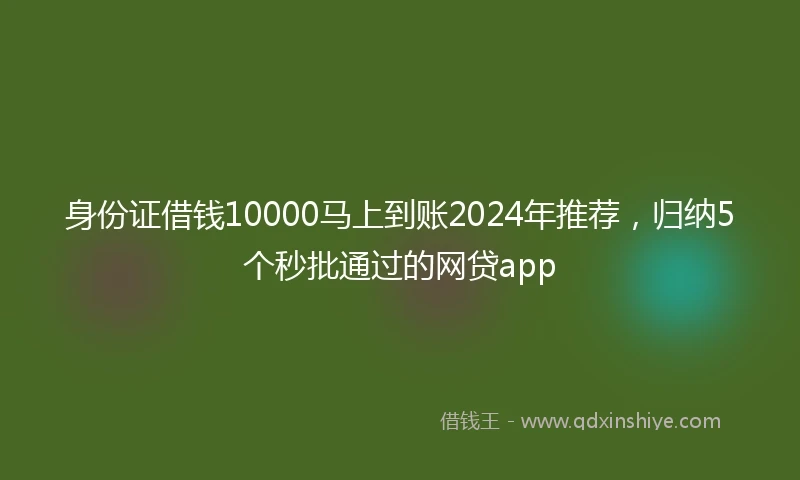 身份证借钱10000马上到账2024年推荐，归纳5个秒批通过的网贷app