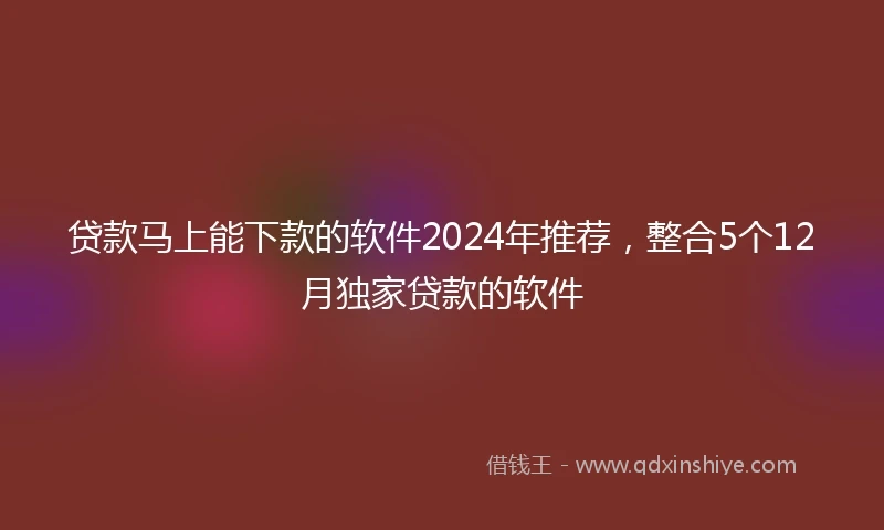贷款马上能下款的软件2024年推荐，整合5个12月独家贷款的软件