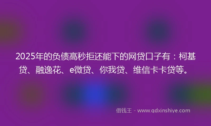 2025年的负债高秒拒还能下的网贷口子有：柯基贷、融逸花、e微贷、你我贷、维信卡卡贷等。
