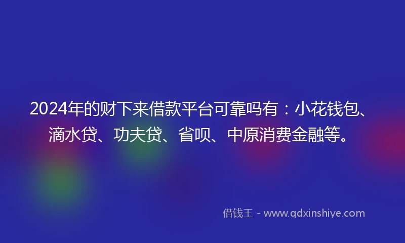 2024年的财下来借款平台可靠吗有：小花钱包、滴水贷、功夫贷、省呗、中原消费金融等。