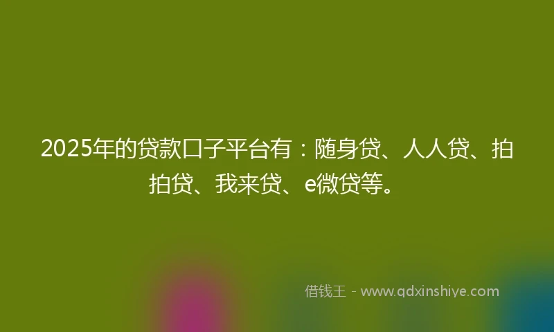 2025年的贷款口子平台有：随身贷、人人贷、拍拍贷、我来贷、e微贷等。