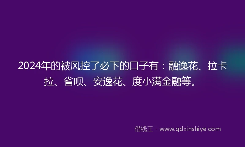 2024年的被风控了必下的口子有：融逸花、拉卡拉、省呗、安逸花、度小满金融等。