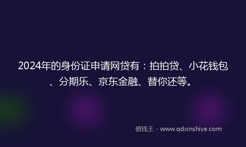 2024年的身份证申请网贷有：拍拍贷、小花钱包、分期乐、京东金融、替你还等。