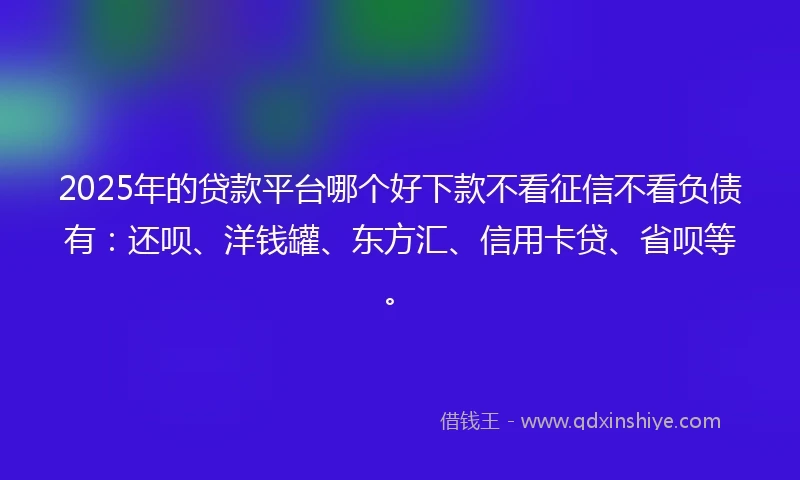 2025年的贷款平台哪个好下款不看征信不看负债有：还呗、洋钱罐、东方汇、信用卡贷、省呗等。
