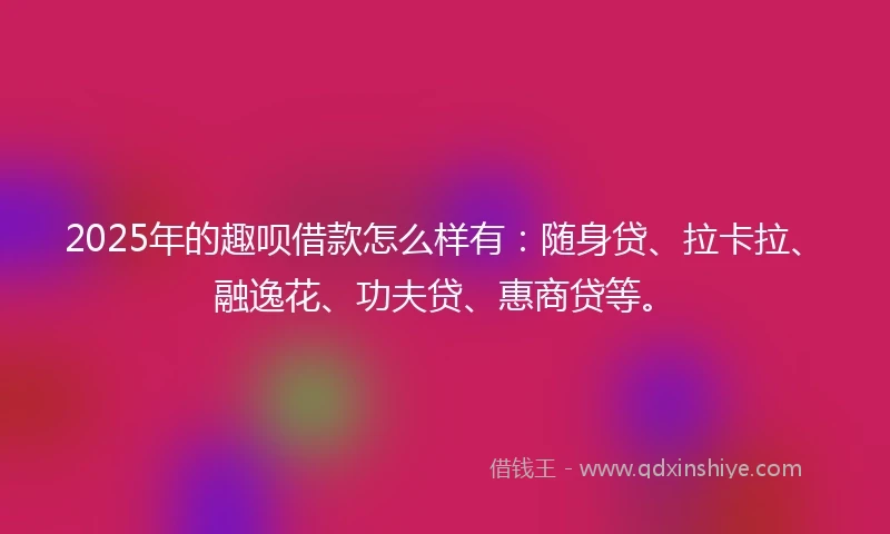 2025年的趣呗借款怎么样有：随身贷、拉卡拉、融逸花、功夫贷、惠商贷等。