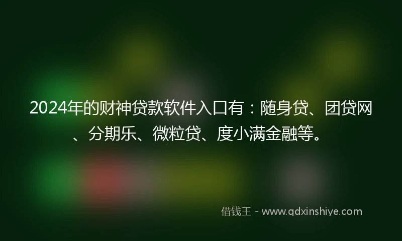 2024年的财神贷款软件入口有：随身贷、团贷网、分期乐、微粒贷、度小满金融等。