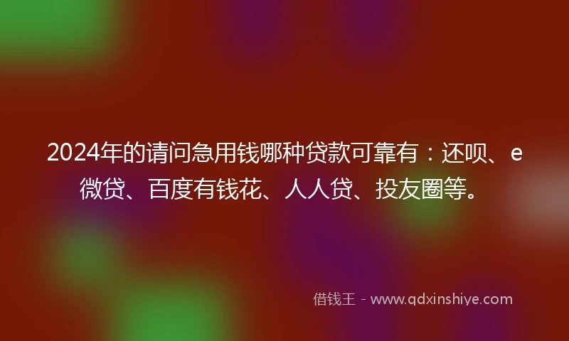 2024年的请问急用钱哪种贷款可靠有：还呗、e微贷、百度有钱花、人人贷、投友圈等。