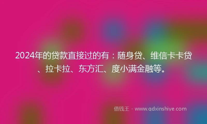 2024年的贷款直接过的有：随身贷、维信卡卡贷、拉卡拉、东方汇、度小满金融等。