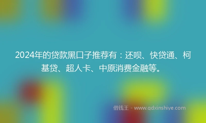 2024年的贷款黑口子推荐有：还呗、快贷通、柯基贷、超人卡、中原消费金融等。