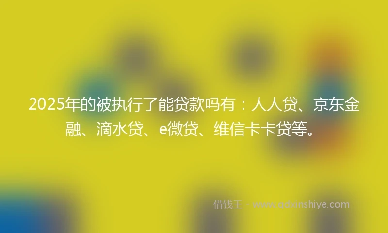 2025年的被执行了能贷款吗有：人人贷、京东金融、滴水贷、e微贷、维信卡卡贷等。