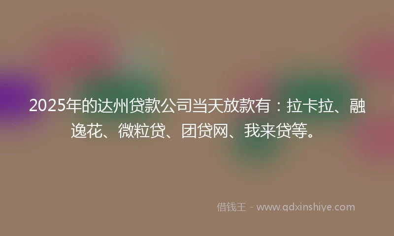 2025年的达州贷款公司当天放款有：拉卡拉、融逸花、微粒贷、团贷网、我来贷等。