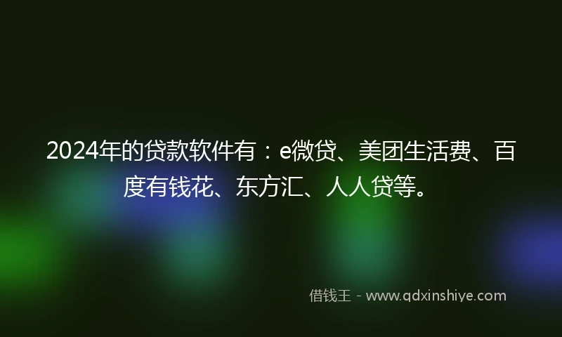 2024年的贷款软件有：e微贷、美团生活费、百度有钱花、东方汇、人人贷等。