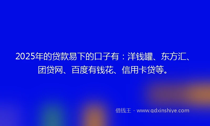 2025年的贷款易下的口子有：洋钱罐、东方汇、团贷网、百度有钱花、信用卡贷等。