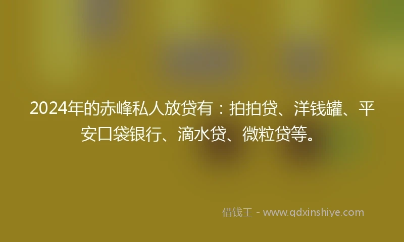 2024年的赤峰私人放贷有：拍拍贷、洋钱罐、平安口袋银行、滴水贷、微粒贷等。