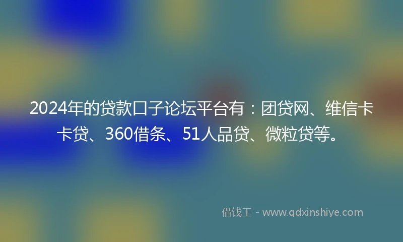 2024年的贷款口子论坛平台有：团贷网、维信卡卡贷、360借条、51人品贷、微粒贷等。