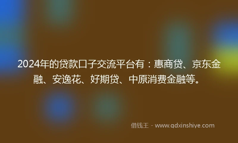 2024年的贷款口子交流平台有：惠商贷、京东金融、安逸花、好期贷、中原消费金融等。