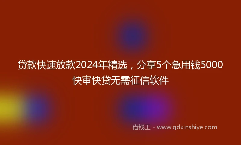 贷款快速放款2024年精选，分享5个急用钱5000快审快贷无需征信软件