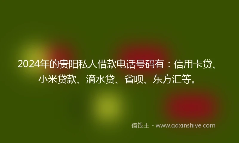 2024年的贵阳私人借款电话号码有：信用卡贷、小米贷款、滴水贷、省呗、东方汇等。