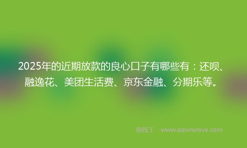 2025年的近期放款的良心口子有哪些有：还呗、融逸花、美团生活费、京东金融、分期乐等。