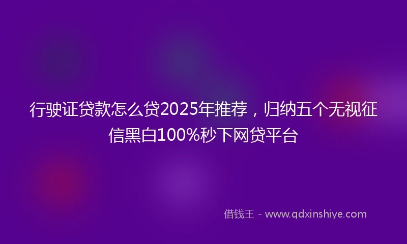 行驶证贷款怎么贷2025年推荐，归纳五个无视征信黑白100%秒下网贷平台