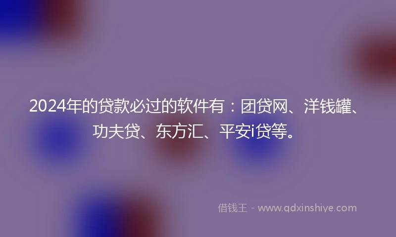 2024年的贷款必过的软件有：团贷网、洋钱罐、功夫贷、东方汇、平安i贷等。