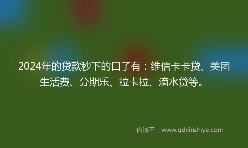 2024年的贷款秒下的口子有：维信卡卡贷、美团生活费、分期乐、拉卡拉、滴水贷等。