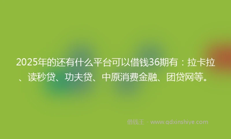 2025年的还有什么平台可以借钱36期有：拉卡拉、读秒贷、功夫贷、中原消费金融、团贷网等。