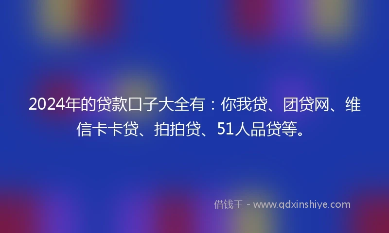 2024年的贷款口子大全有：你我贷、团贷网、维信卡卡贷、拍拍贷、51人品贷等。