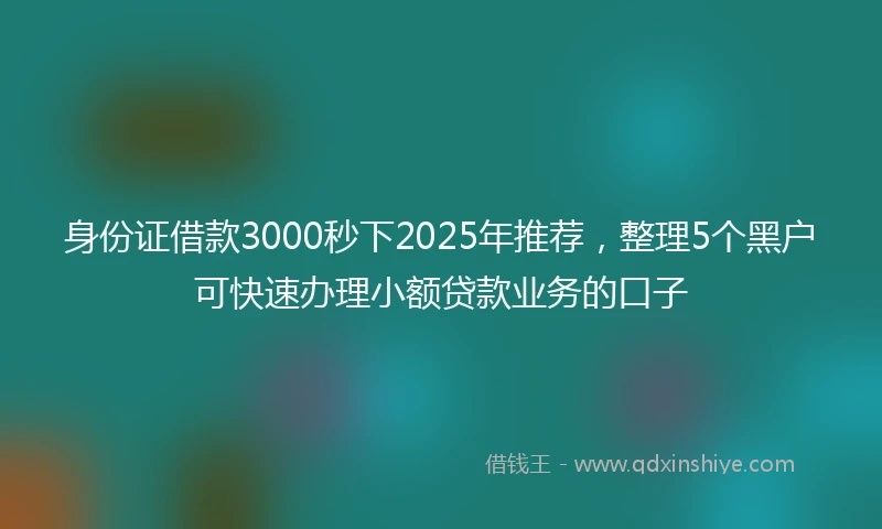 身份证借款3000秒下2025年推荐，整理5个黑户可快速办理小额贷款业务的口子