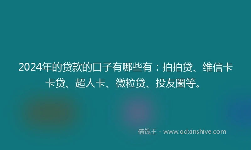 2024年的贷款的口子有哪些有：拍拍贷、维信卡卡贷、超人卡、微粒贷、投友圈等。