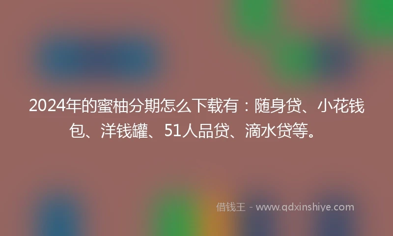 2024年的蜜柚分期怎么下载有：随身贷、小花钱包、洋钱罐、51人品贷、滴水贷等。