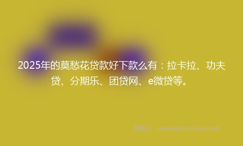 2025年的莫愁花贷款好下款么有：拉卡拉、功夫贷、分期乐、团贷网、e微贷等。