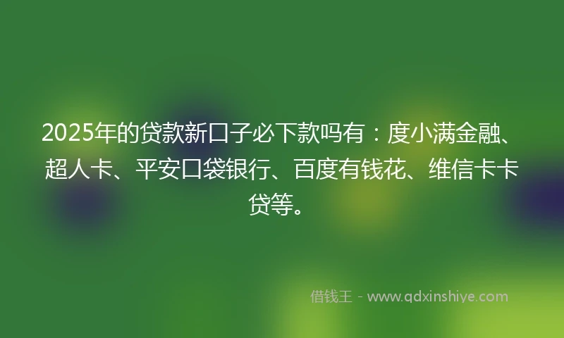 2025年的贷款新口子必下款吗有：度小满金融、超人卡、平安口袋银行、百度有钱花、维信卡卡贷等。