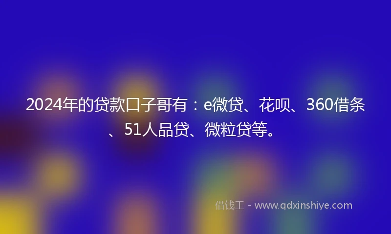 2024年的贷款口子哥有：e微贷、花呗、360借条、51人品贷、微粒贷等。