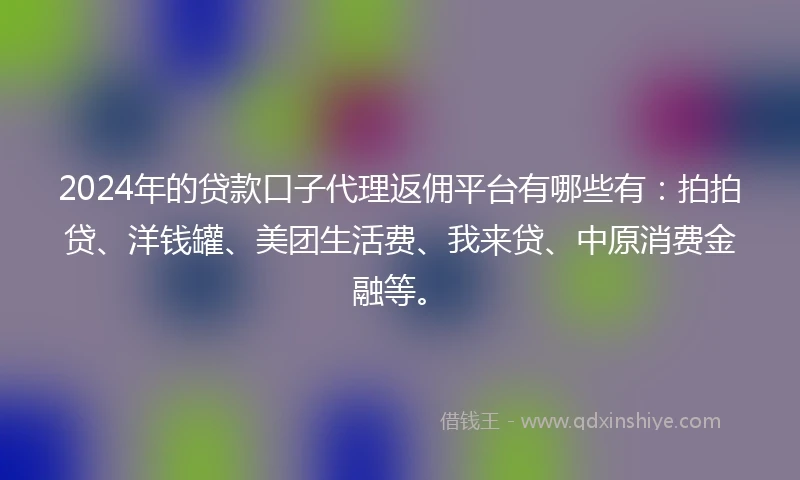 2024年的贷款口子代理返佣平台有哪些有：拍拍贷、洋钱罐、美团生活费、我来贷、中原消费金融等。