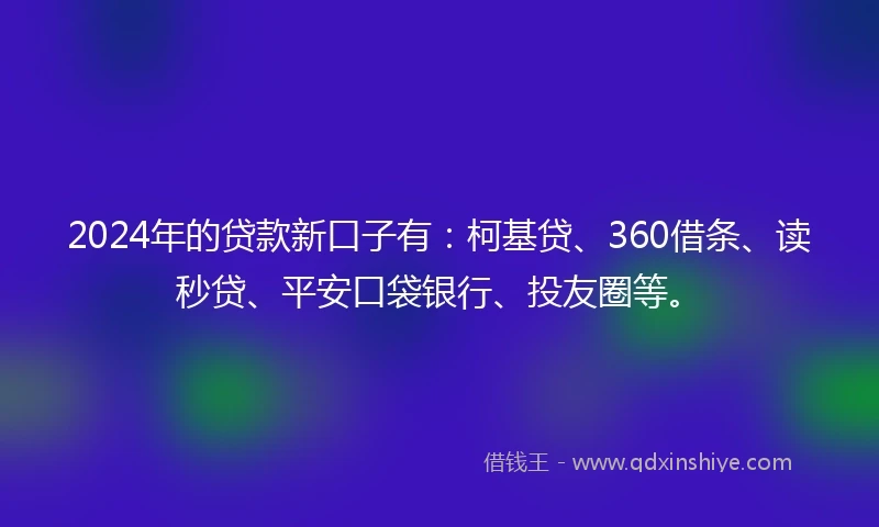2024年的贷款新口子有：柯基贷、360借条、读秒贷、平安口袋银行、投友圈等。
