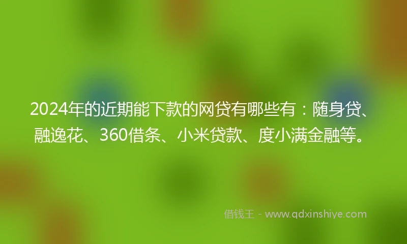 2024年的近期能下款的网贷有哪些有：随身贷、融逸花、360借条、小米贷款、度小满金融等。