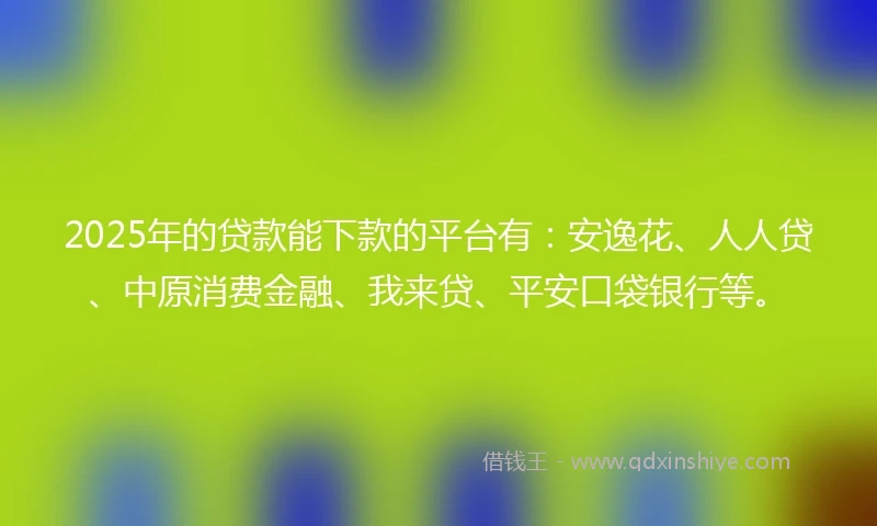 2025年的贷款能下款的平台有：安逸花、人人贷、中原消费金融、我来贷、平安口袋银行等。