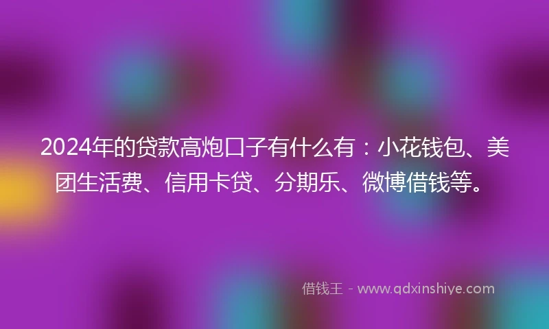 2024年的贷款高炮口子有什么有：小花钱包、美团生活费、信用卡贷、分期乐、微博借钱等。