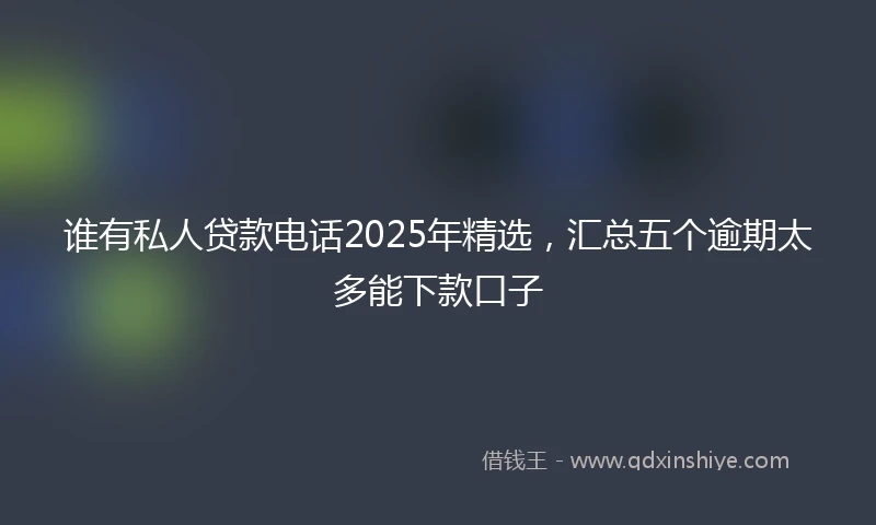 谁有私人贷款电话2025年精选，汇总五个逾期太多能下款口子