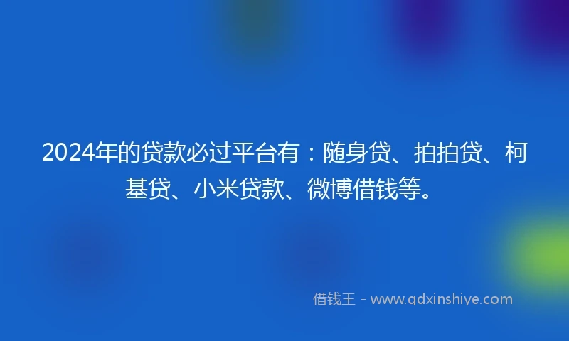 2024年的贷款必过平台有：随身贷、拍拍贷、柯基贷、小米贷款、微博借钱等。